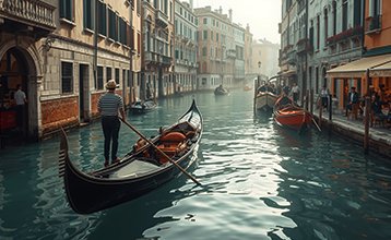 Venice canals and gondolas